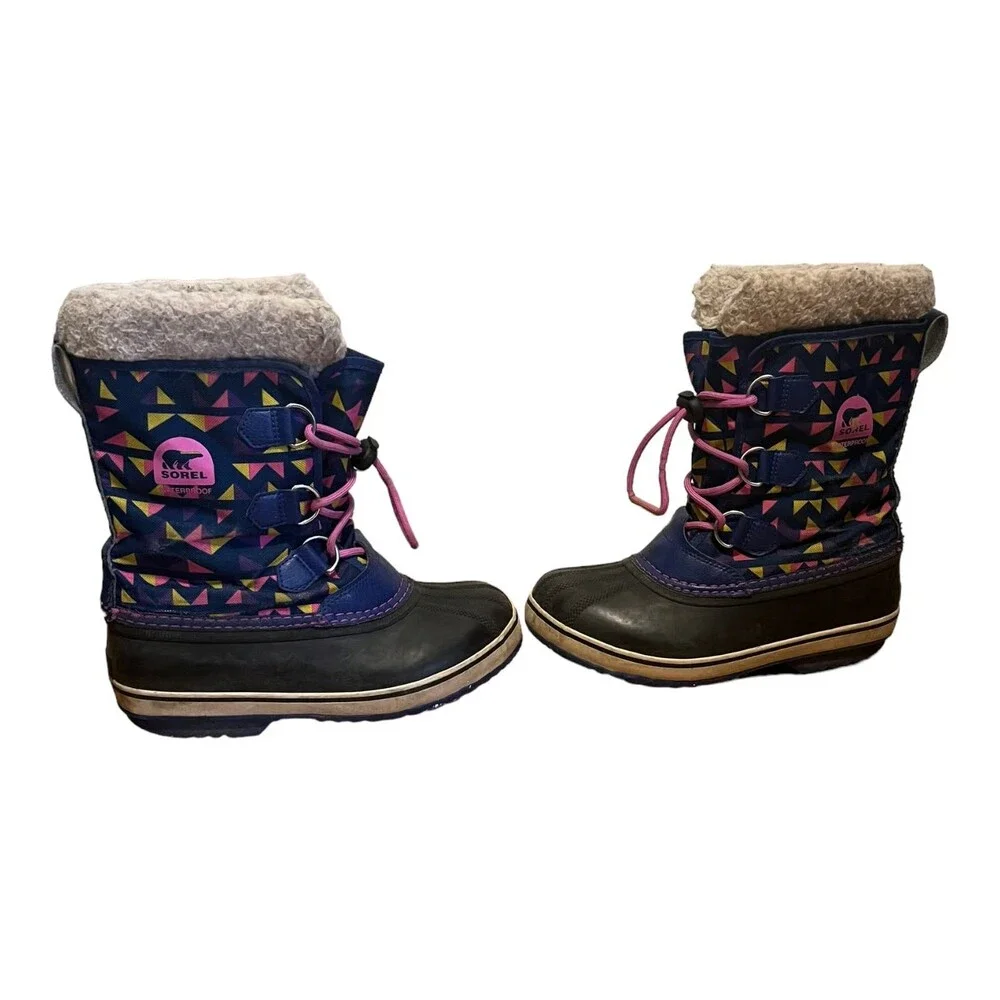 Sorel Yoot Pac Waterproof Blue & Pink Youth Winter Boots W Liners Size 5 Big Kid